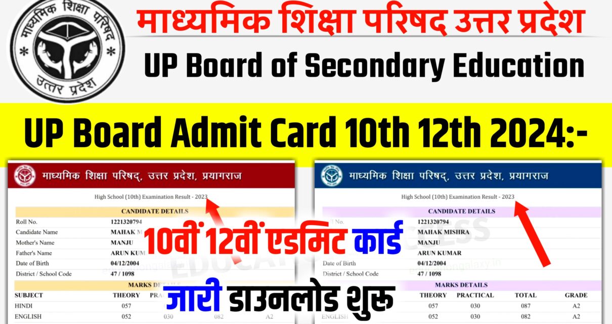 UP Board Class 10th 12th Admit Card 2024 Download Now 2024: