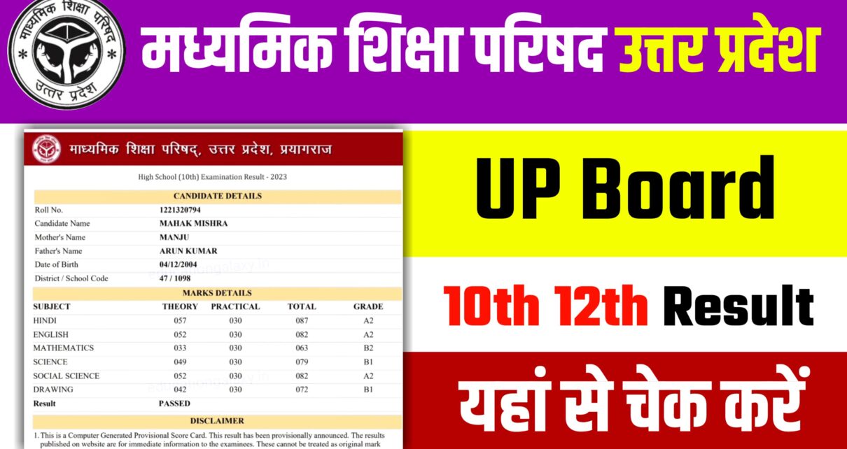 UP Board Matric Inter Result Active Check Link Download: