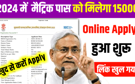 Bihar Board 10th Pass Scholarship 2024 Apply Link Active:
