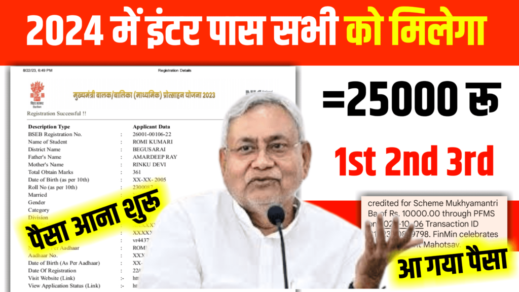 Bihar Board 12th (Inter) pass scholarship 2024 इंटर पास 25000