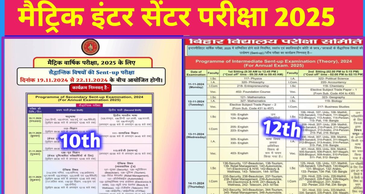 Bihar Board 10th 12th Sent Up Exam Routine 2024: