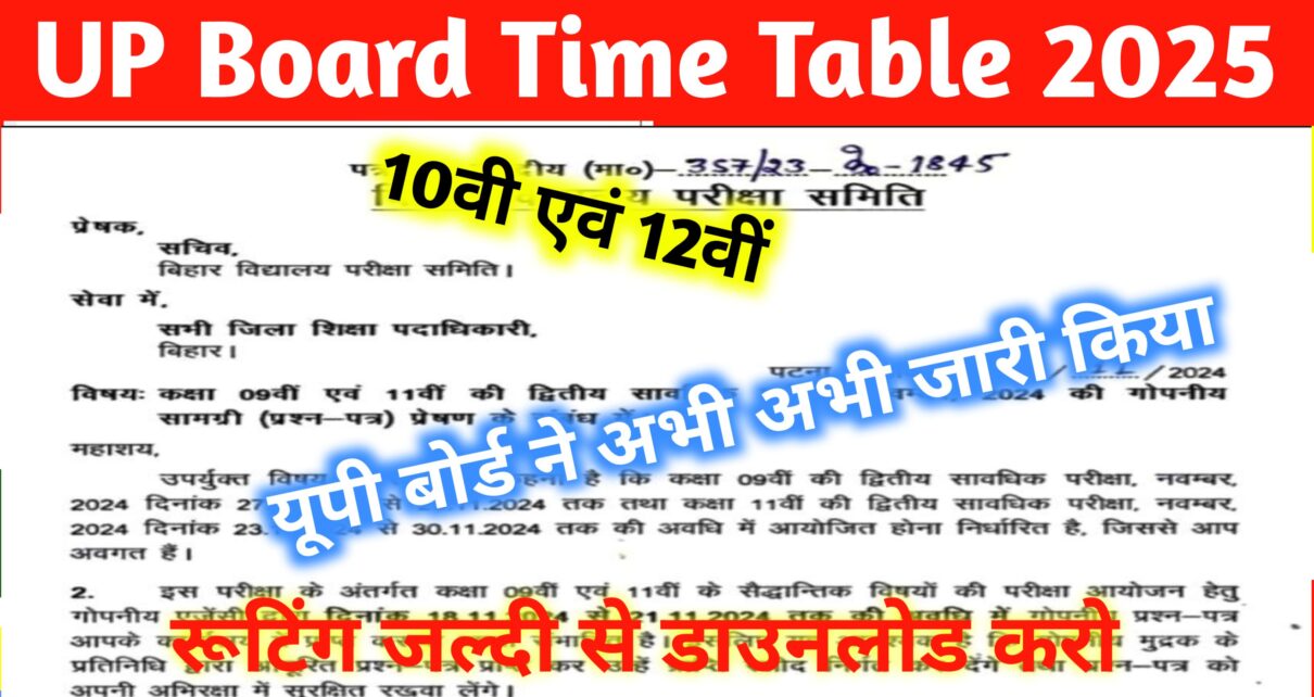 UP Board 10th 12th Exam Date 2025 Release: