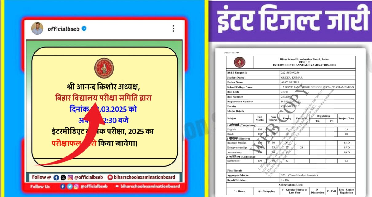 Bihar Board 12th Result 2025: