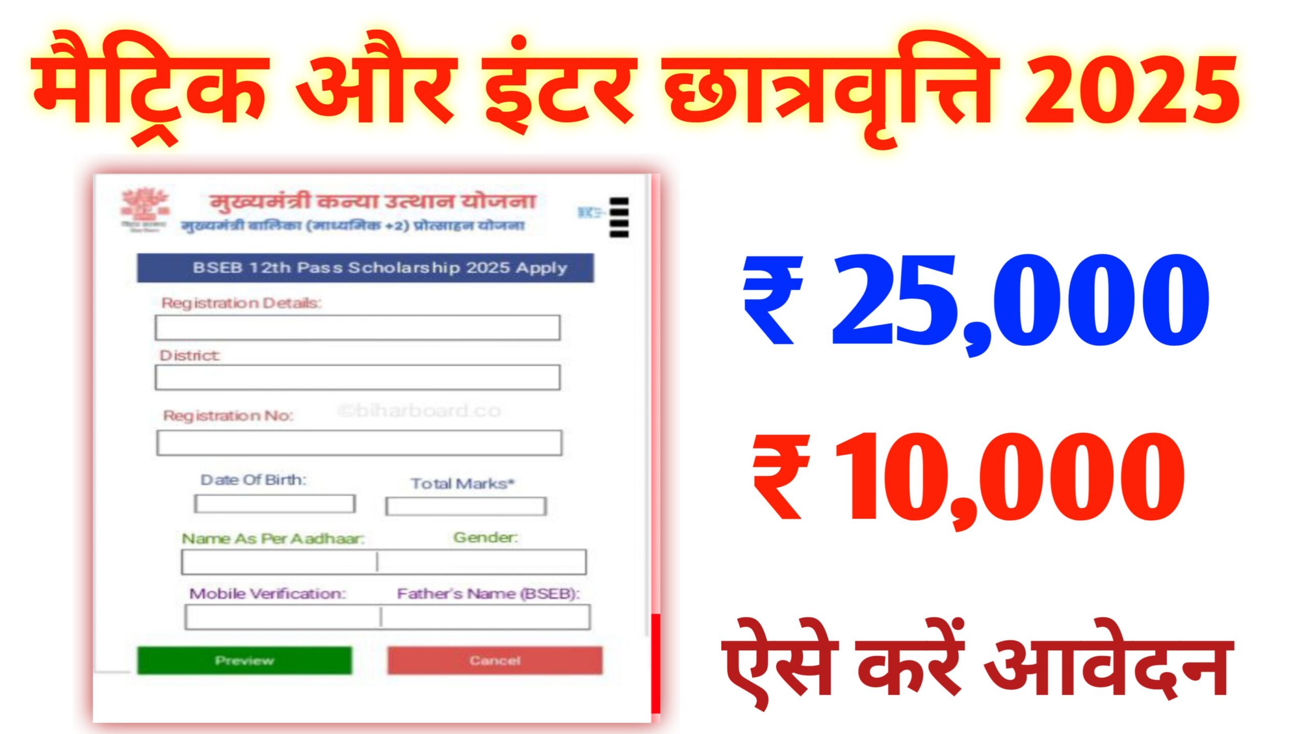 Bihar Board 10th 12th Pass Scholarship Online 2025: