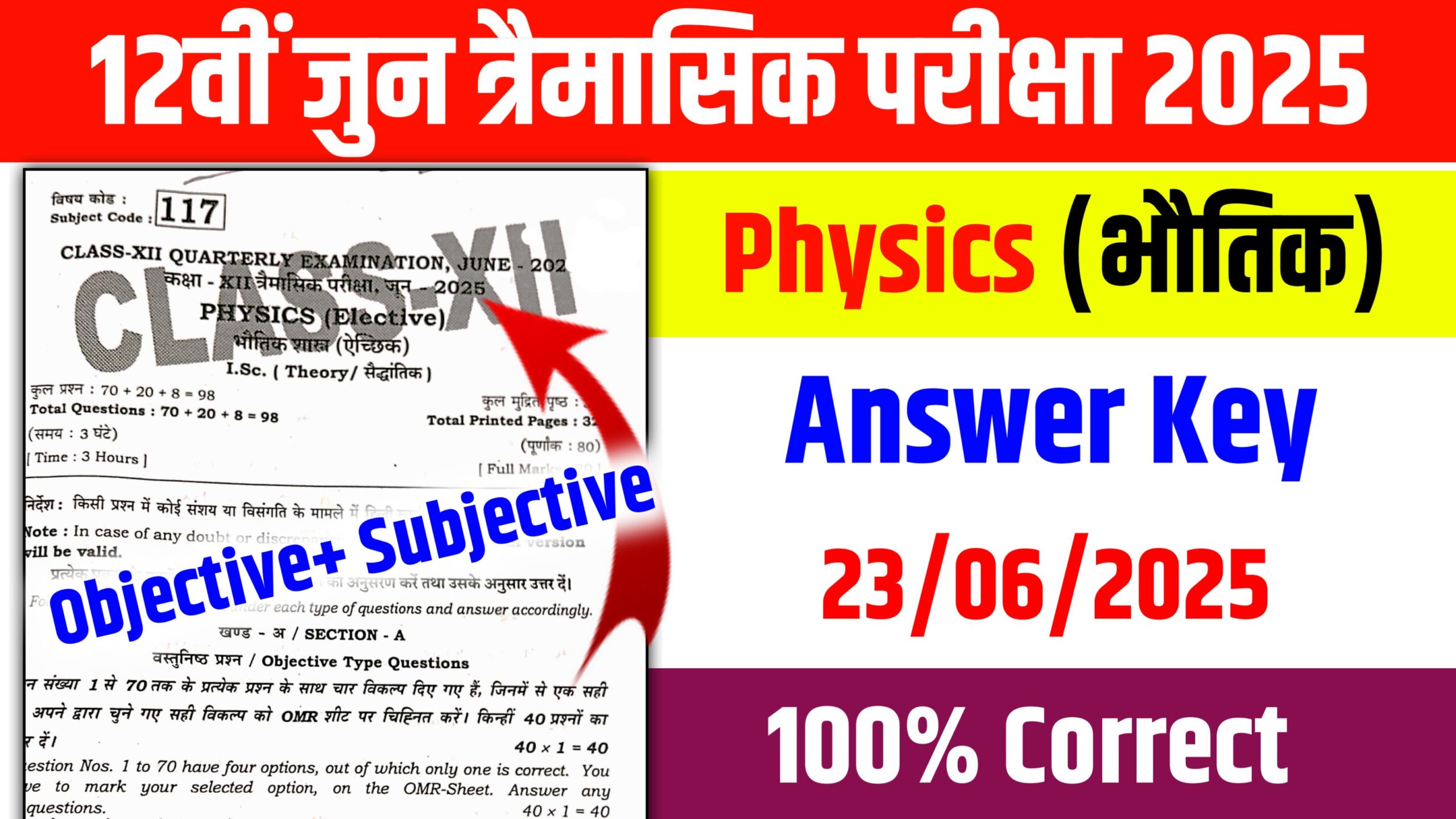 Bihar Board 12th Physics 23 June Quarterly Answer Key 2025: