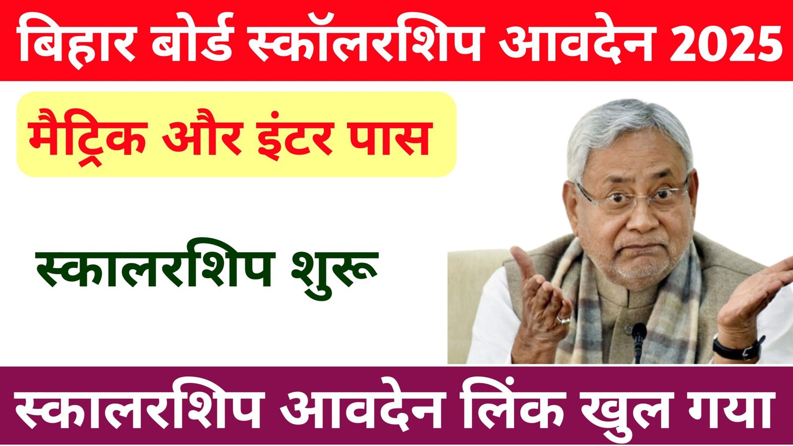 Bihar Board Matric Inter Pass Scholarship Apply Link 2025: