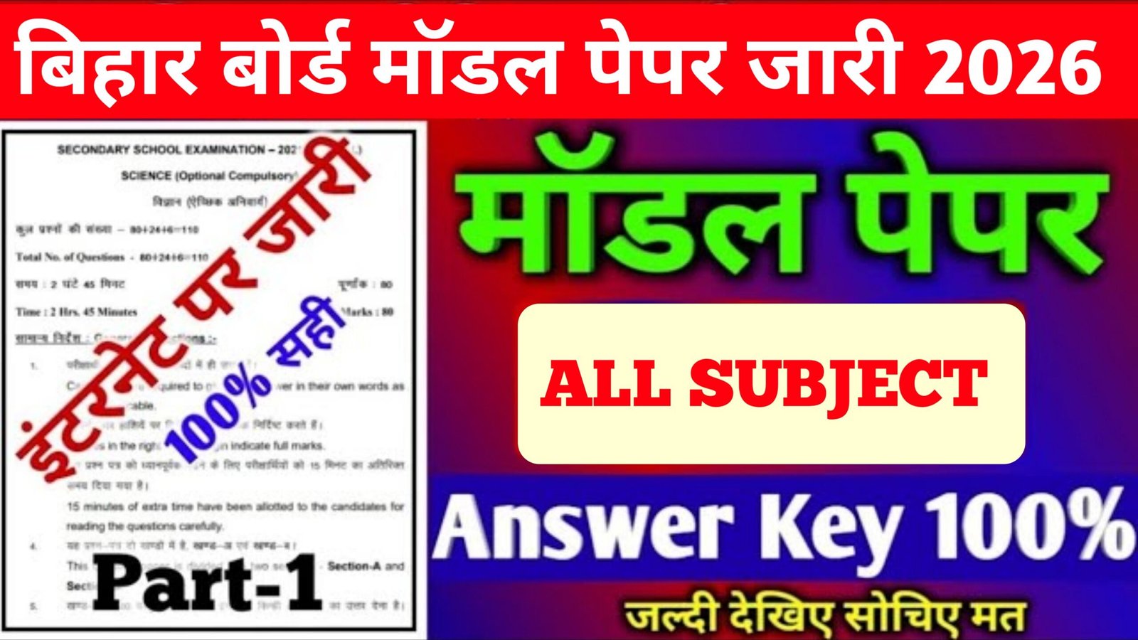 Bihar Board 10th 12th Official Model Paper 2026 Out: