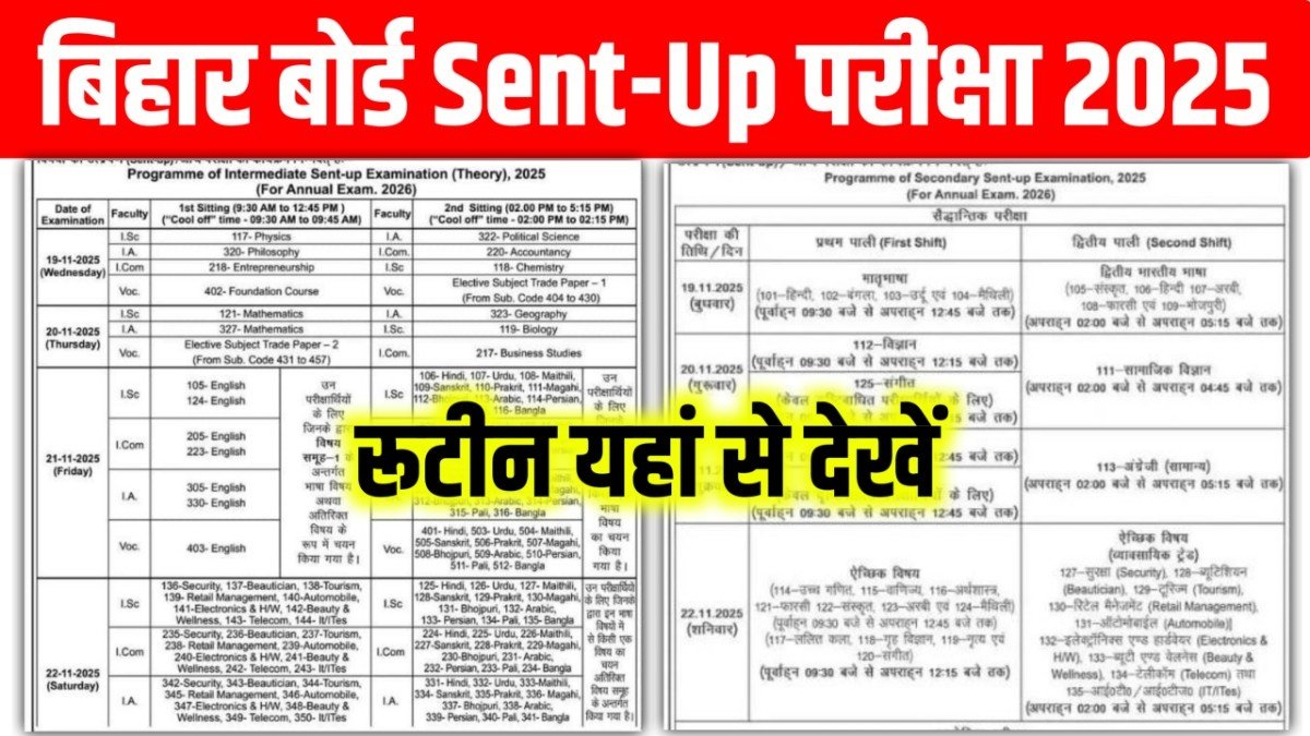BSEB Matric-Inter Sent-up Exam 2025 Time Table: