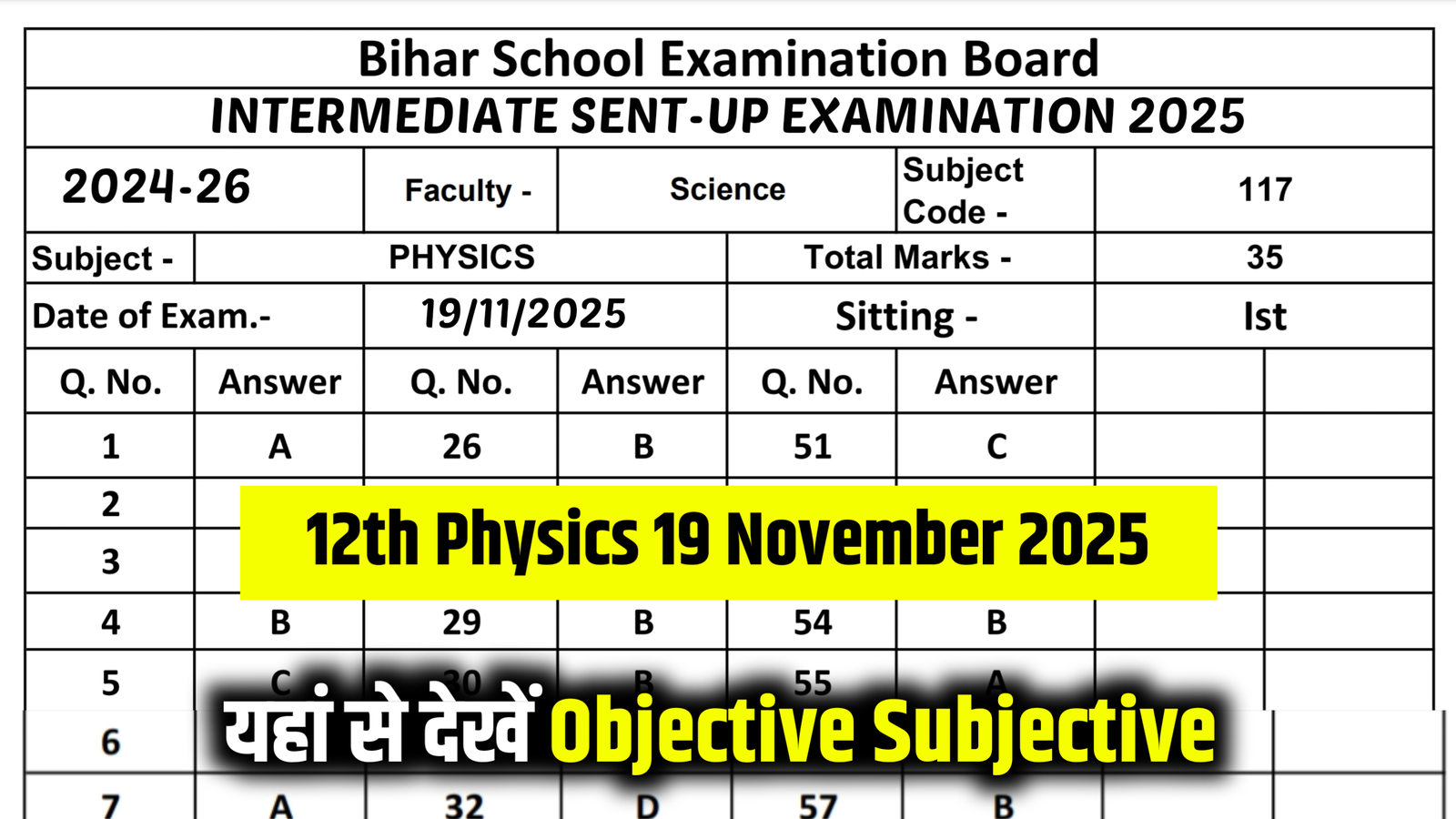 bihar board 12th physics answer key 2025, 12th physics question answer 2025,12th physics 19 november answer key 2025, 19 november 12th physics objective subjective 2025, 12th physics original question answer 2025, 12th physics sentup exam answer key , 19 november 12th physics subjective 2025, 12th physics vial question , 12th physics real question paper ,